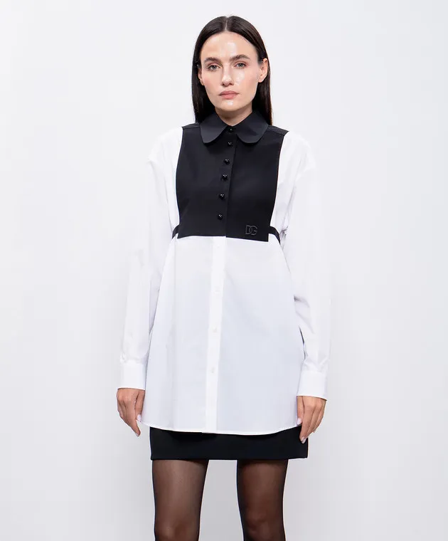 Dolce&Gabbana Blusa bianca con ricamo logo DG F5S46ZFU5T9