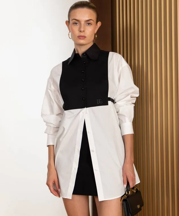 Dolce&Gabbana Blusa bianca con ricamo logo DG F5S46ZFU5T9