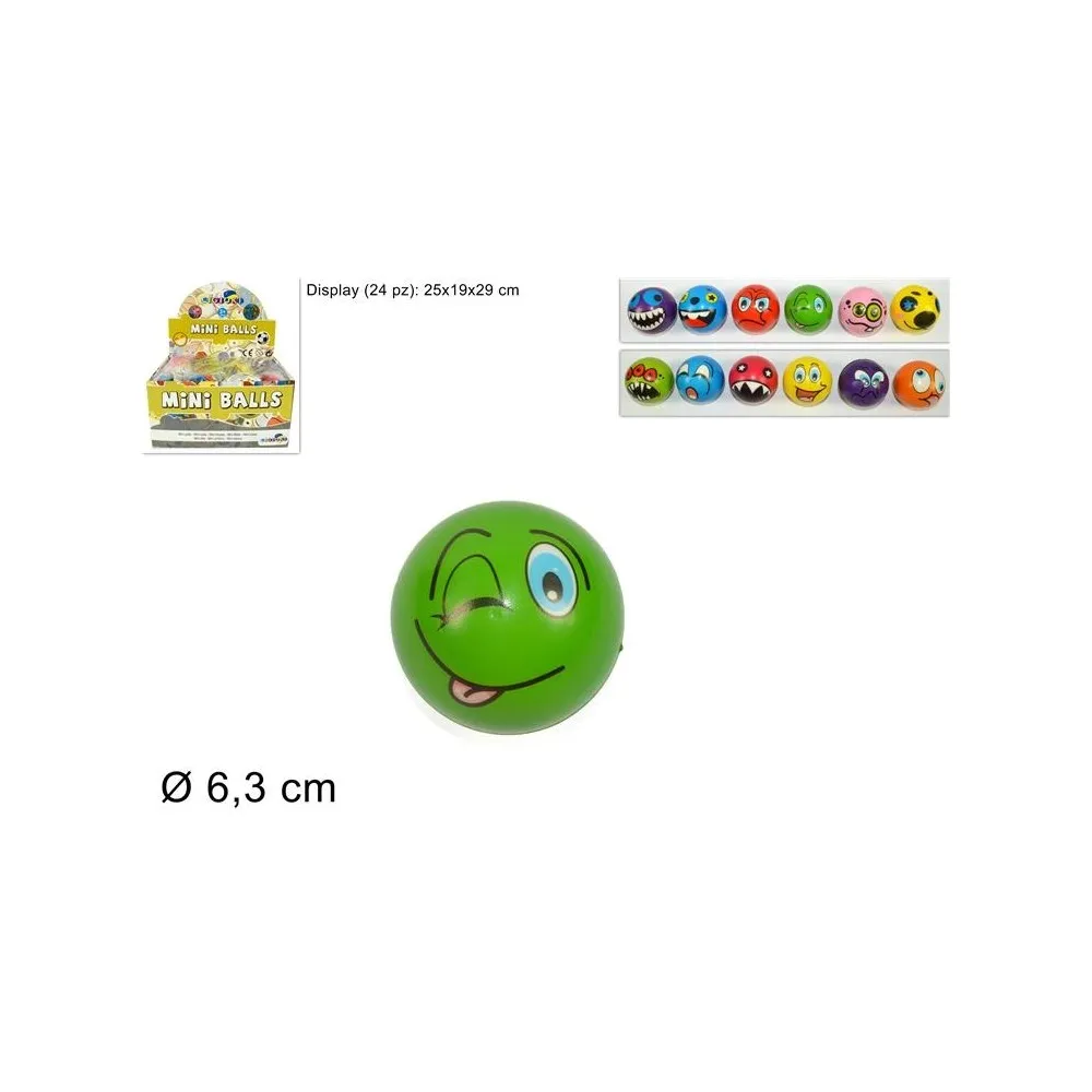 Espositore 24 Mini Palline In Spugna Faccine Emoticon Smile Regalini Dopo Festa Bambini Giocattoli Compleanno