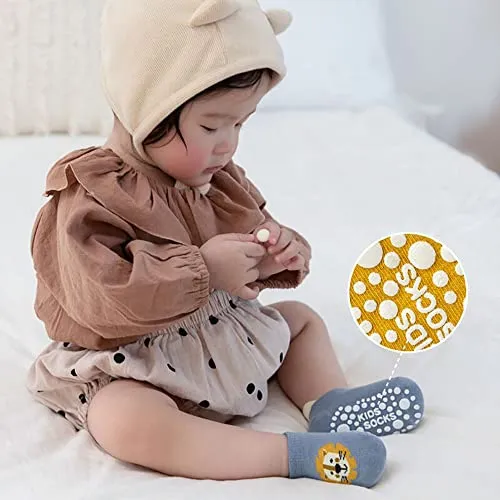FedMois 6 paia calzini antiscivolo in cotone bimbi bambini motivi animali, Multicolore, 1-3 anni
