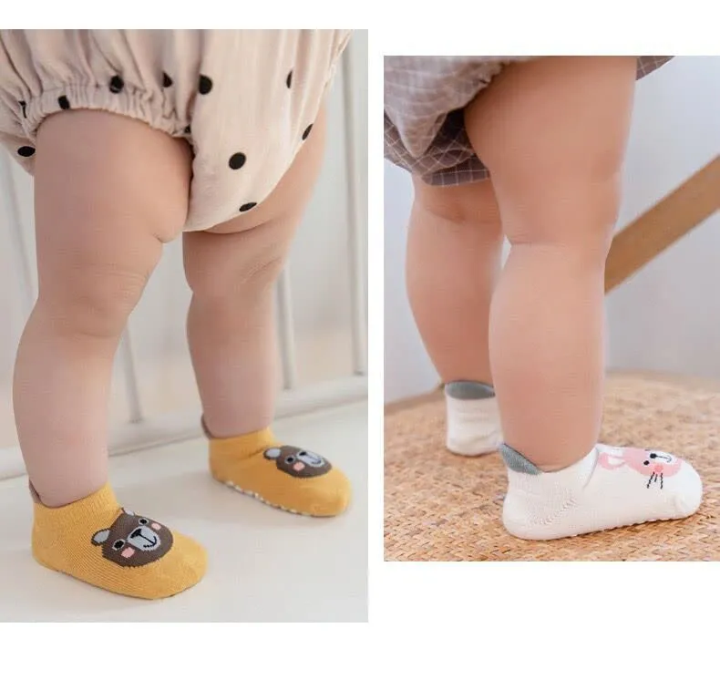 FedMois 6 paia calzini antiscivolo in cotone bimbi bambini motivi animali, Multicolore, 1-3 anni
