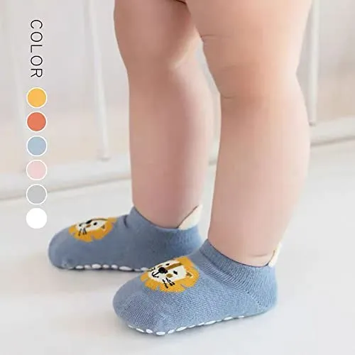 FedMois 6 paia calzini antiscivolo in cotone bimbi bambini motivi animali, Multicolore, 1-3 anni