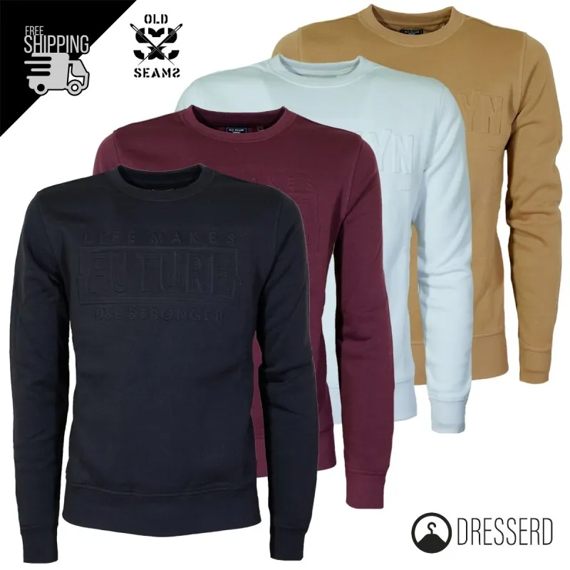 Felpa Uomo Girocollo Old Seams Felpe Felpate Stampa in rilievo Tinta Unita Maglie Dresserd