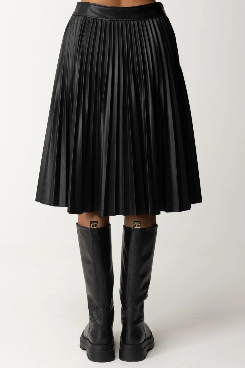 Gonna in pelle plissettata Black