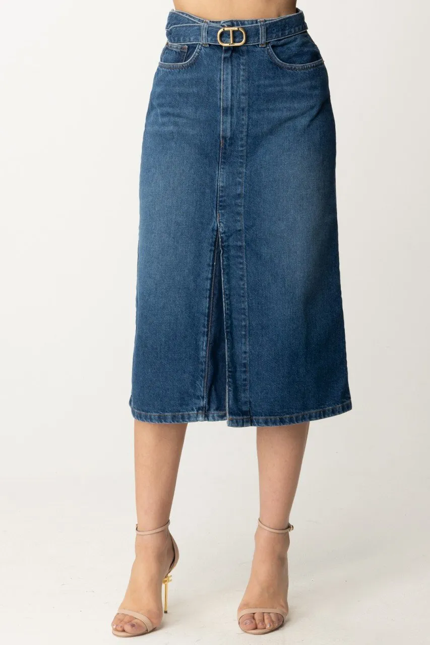 Gonna longuette in denim Denim