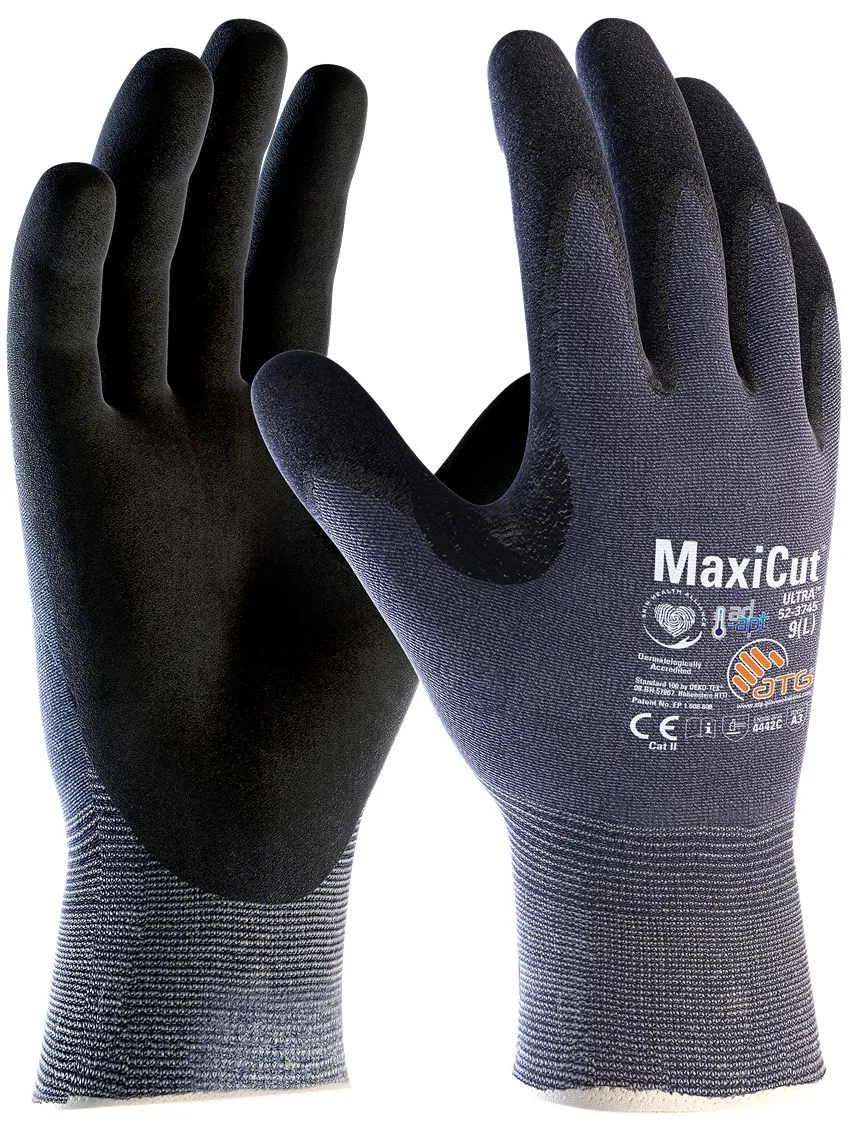 Guanti da lavoro ATG MaxiCut Ultra, Tg. 6, in Fibra di vetro, Nylon, Spandex, UHMWPE, col. Nero, Blu
