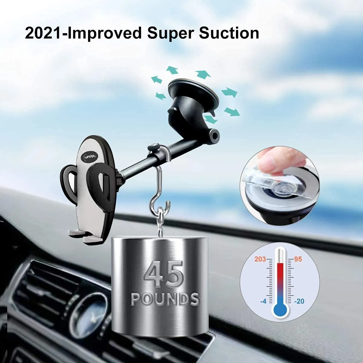 Hapfish Porta Cellulare da Auto,3 in 1 Supporto Telefono Auto Universale per Cruscotto e Parabrezza e Bocchetta Dell’aria, 360°d