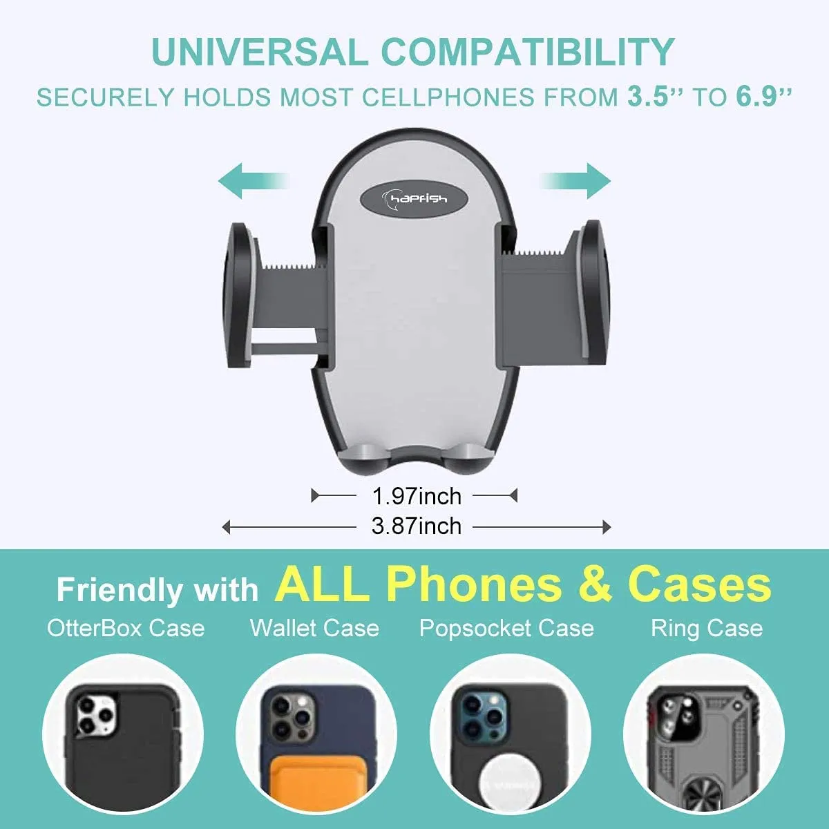 Hapfish Porta Cellulare da Auto,3 in 1 Supporto Telefono Auto Universale per Cruscotto e Parabrezza e Bocchetta Dell’aria, 360°d