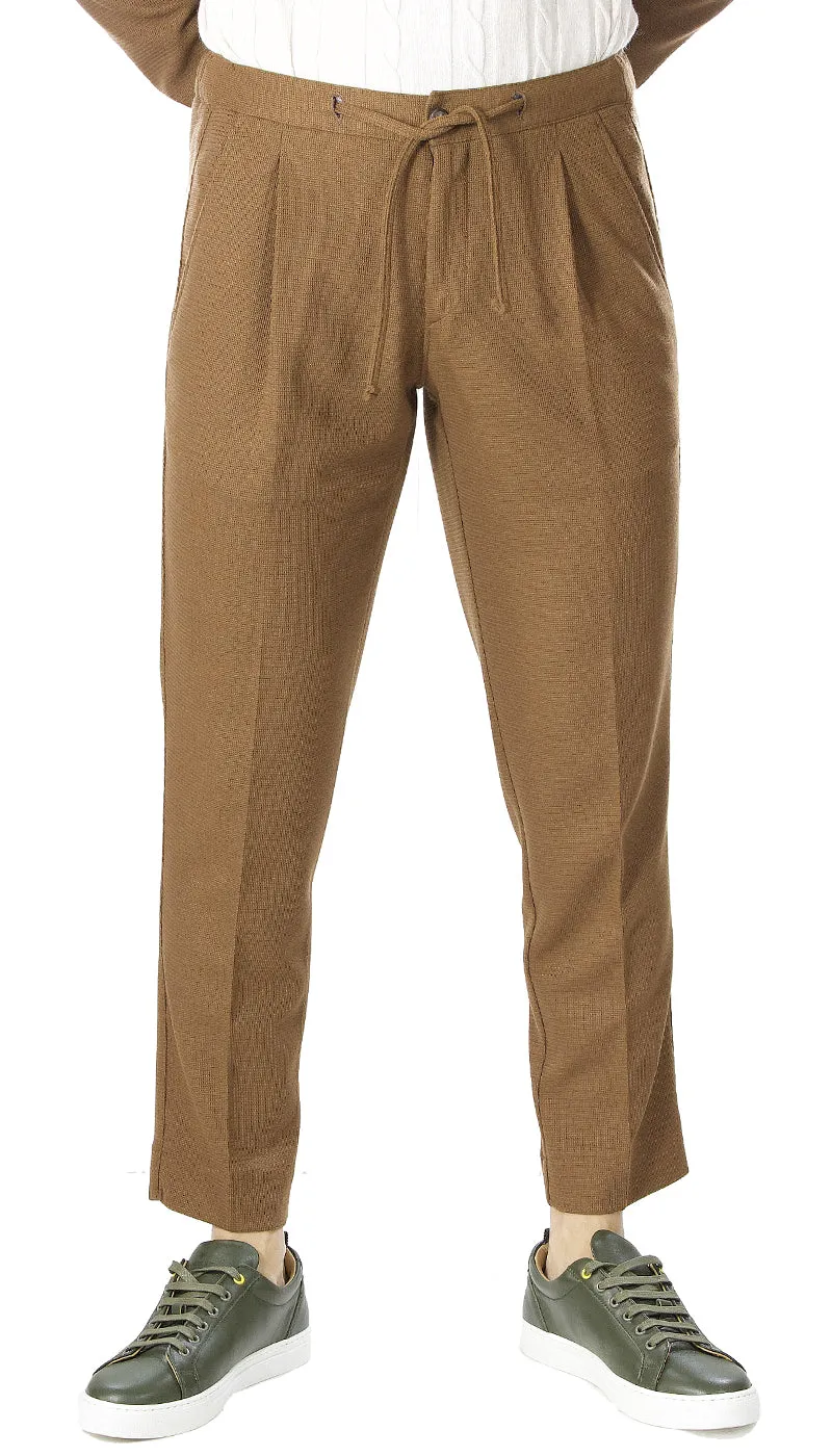 Havana & Co Pantalone marrone in maglina con laccio in vita.