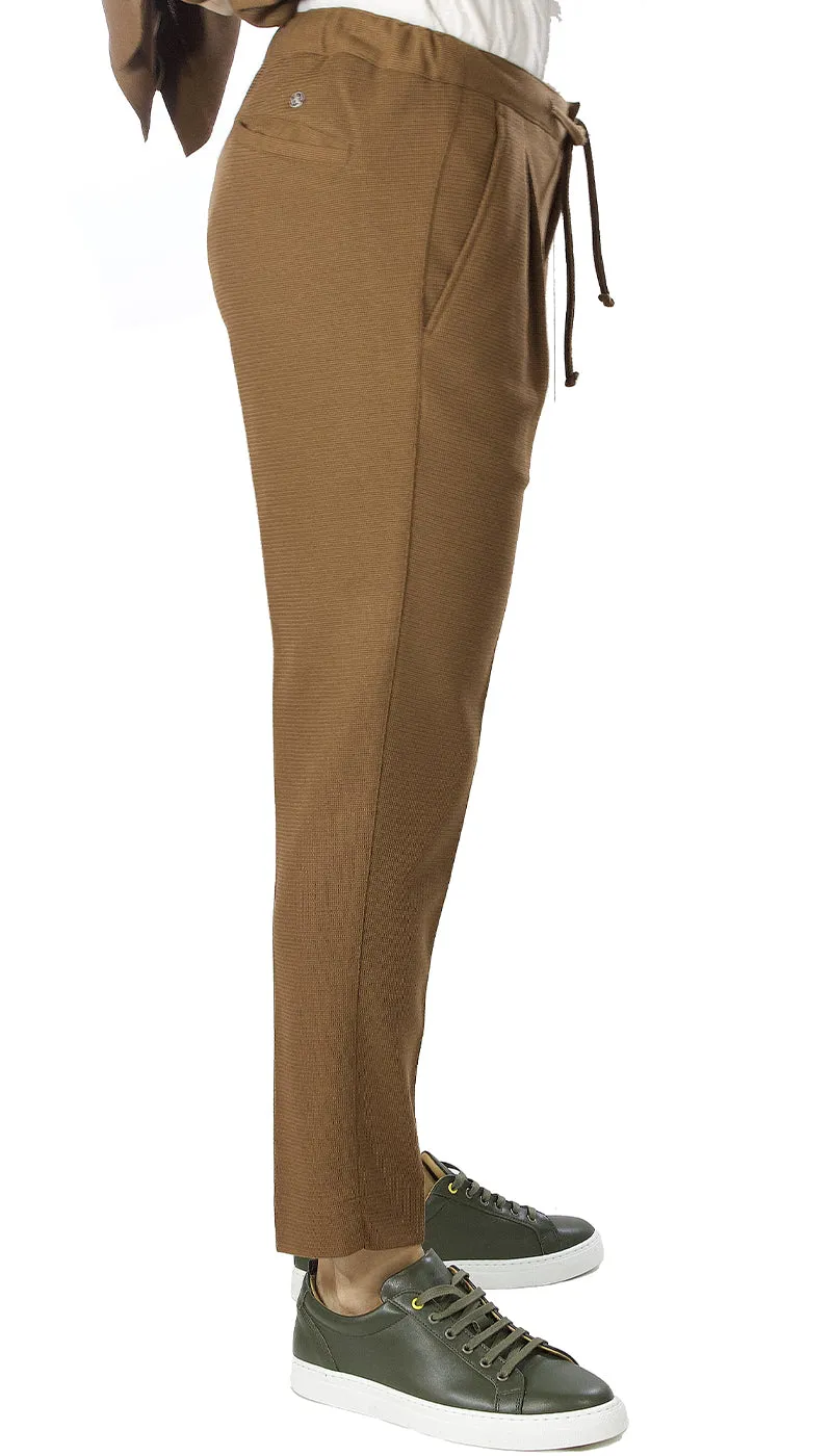 Havana & Co Pantalone marrone in maglina con laccio in vita.