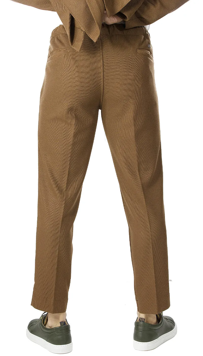 Havana & Co Pantalone marrone in maglina con laccio in vita.
