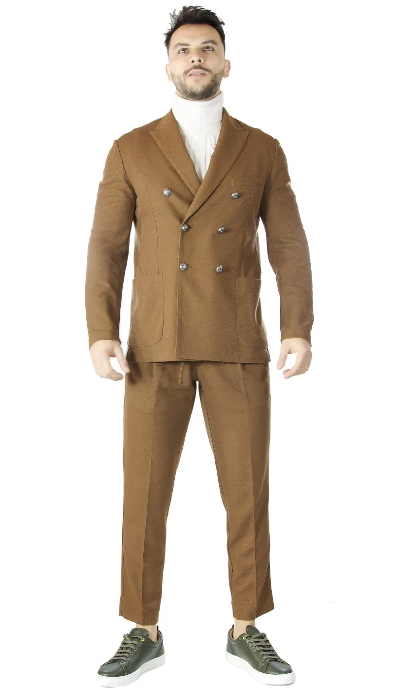 Havana & Co Pantalone marrone in maglina con laccio in vita.