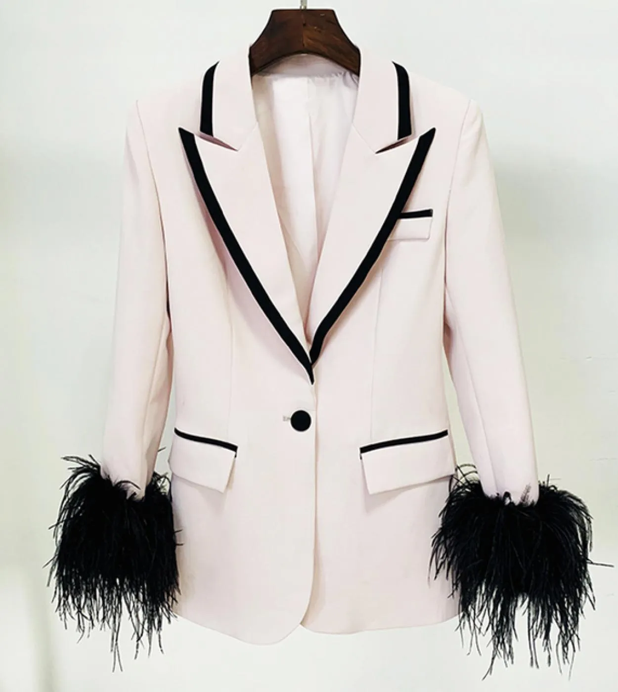 High Street Newest 2023 Designer Womens Color Block Elegante piuma abbellita manica petalo petto nascosto lungo fiammata
