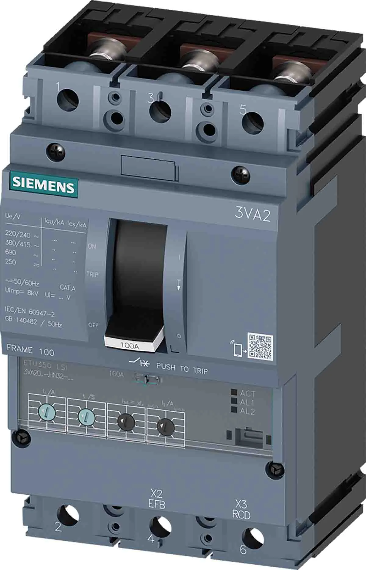 Interruttore magnetotermico scatolato 3VA2063-5HN32-0AA0, 3, 63A, 690V, potere di interruzione 55 kA, Fissa