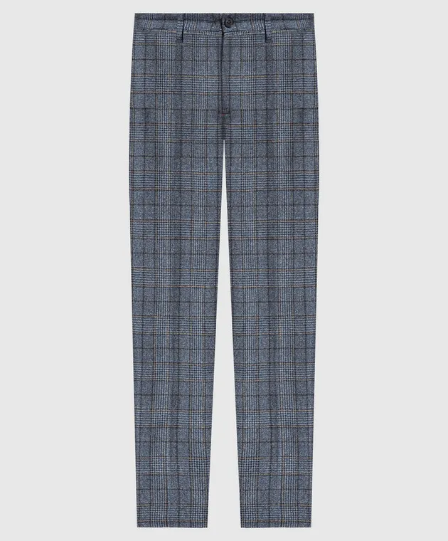 ISAIA Pantaloni blu a quadri in lana PNN02496832