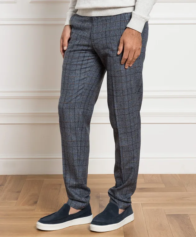 ISAIA Pantaloni blu a quadri in lana PNN02496832
