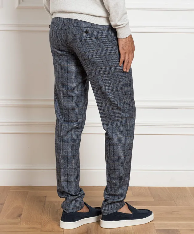 ISAIA Pantaloni blu a quadri in lana PNN02496832