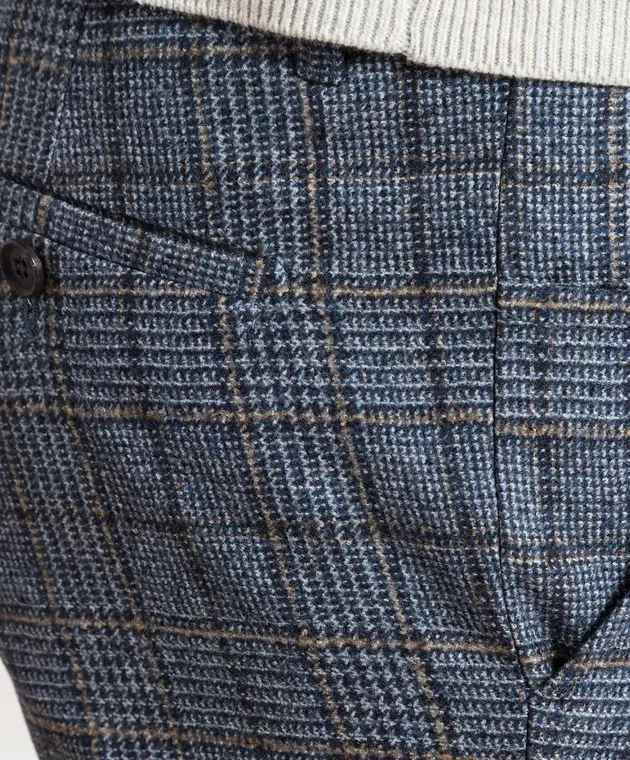 ISAIA Pantaloni blu a quadri in lana PNN02496832