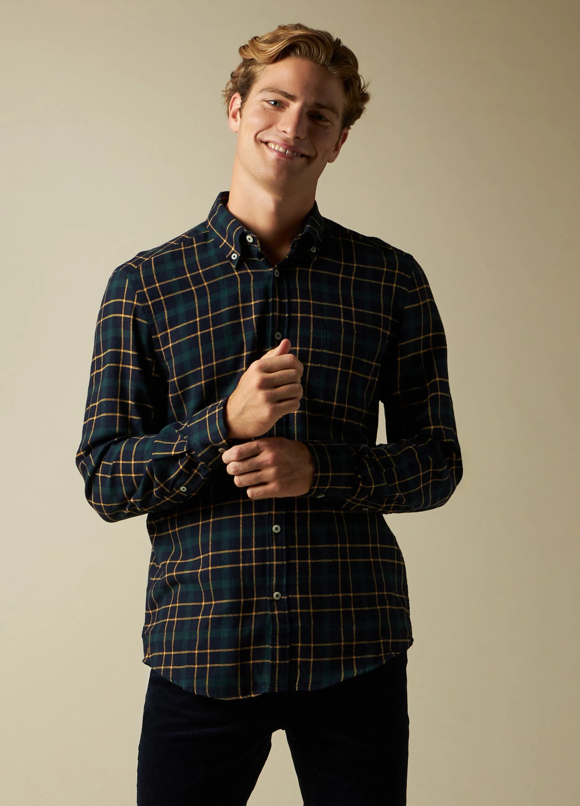 J. HART & BROS  Camicia a quadri in puro cotone uomo