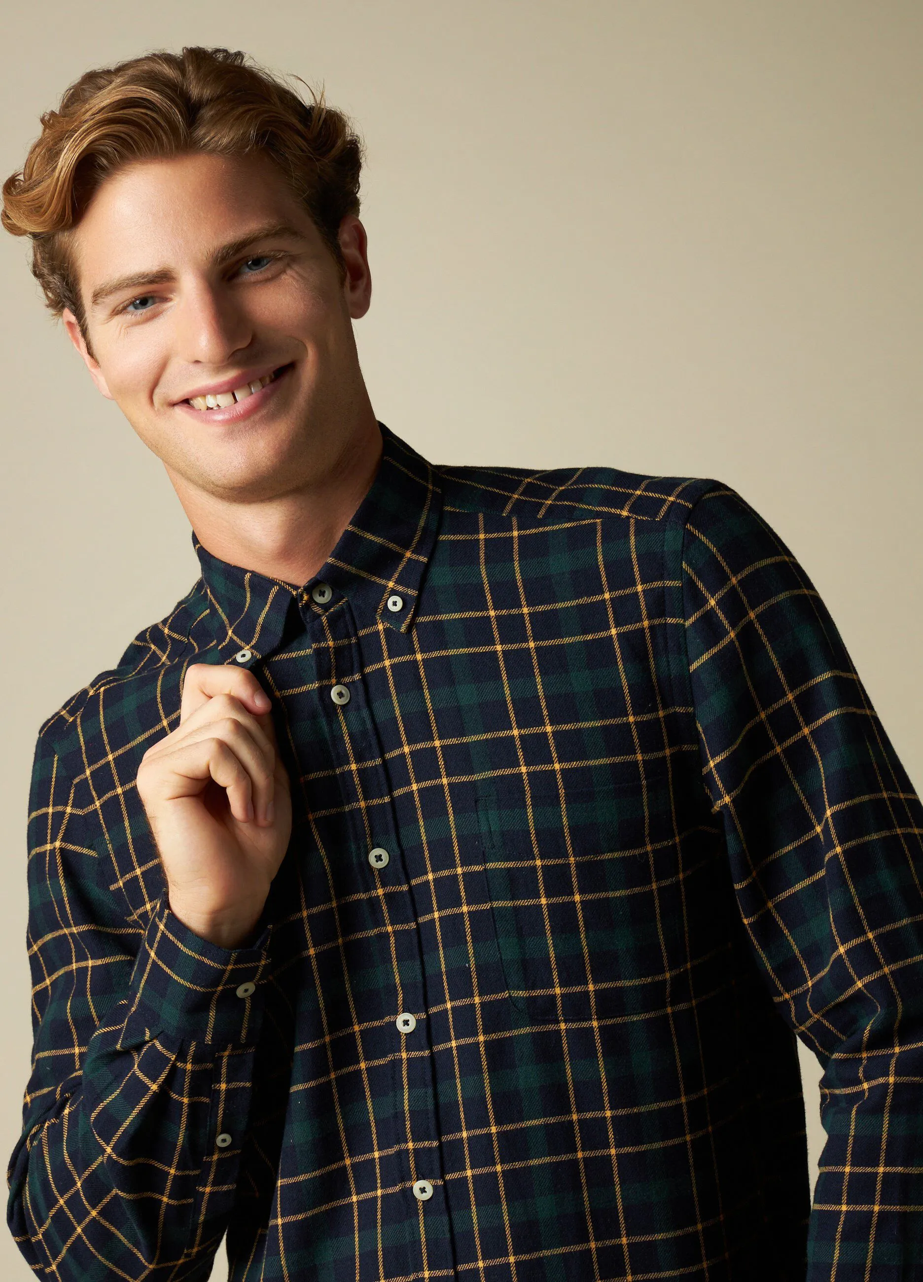 J. HART & BROS  Camicia a quadri in puro cotone uomo
