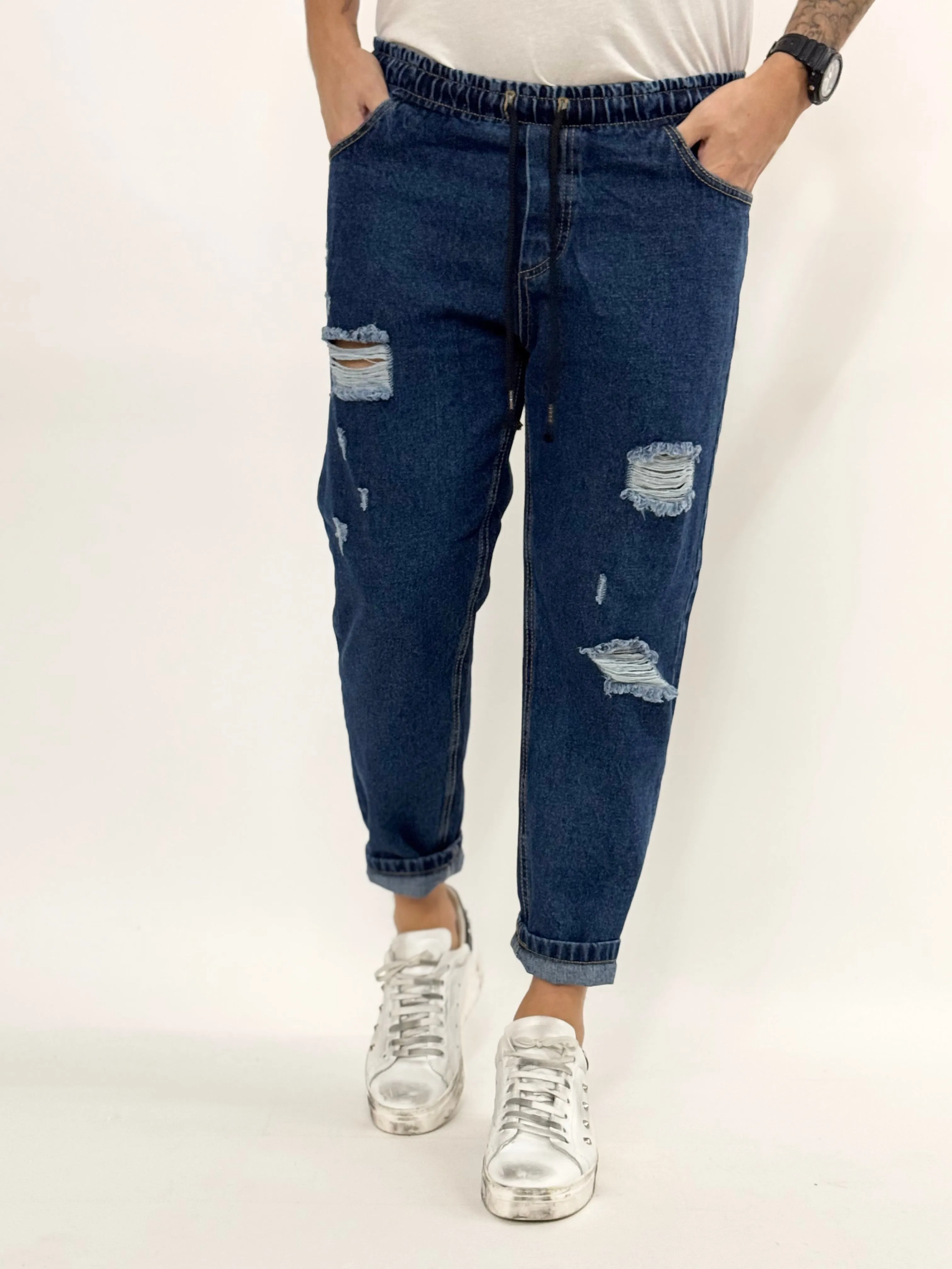 Jeans U.P con laccetto rotture scuro