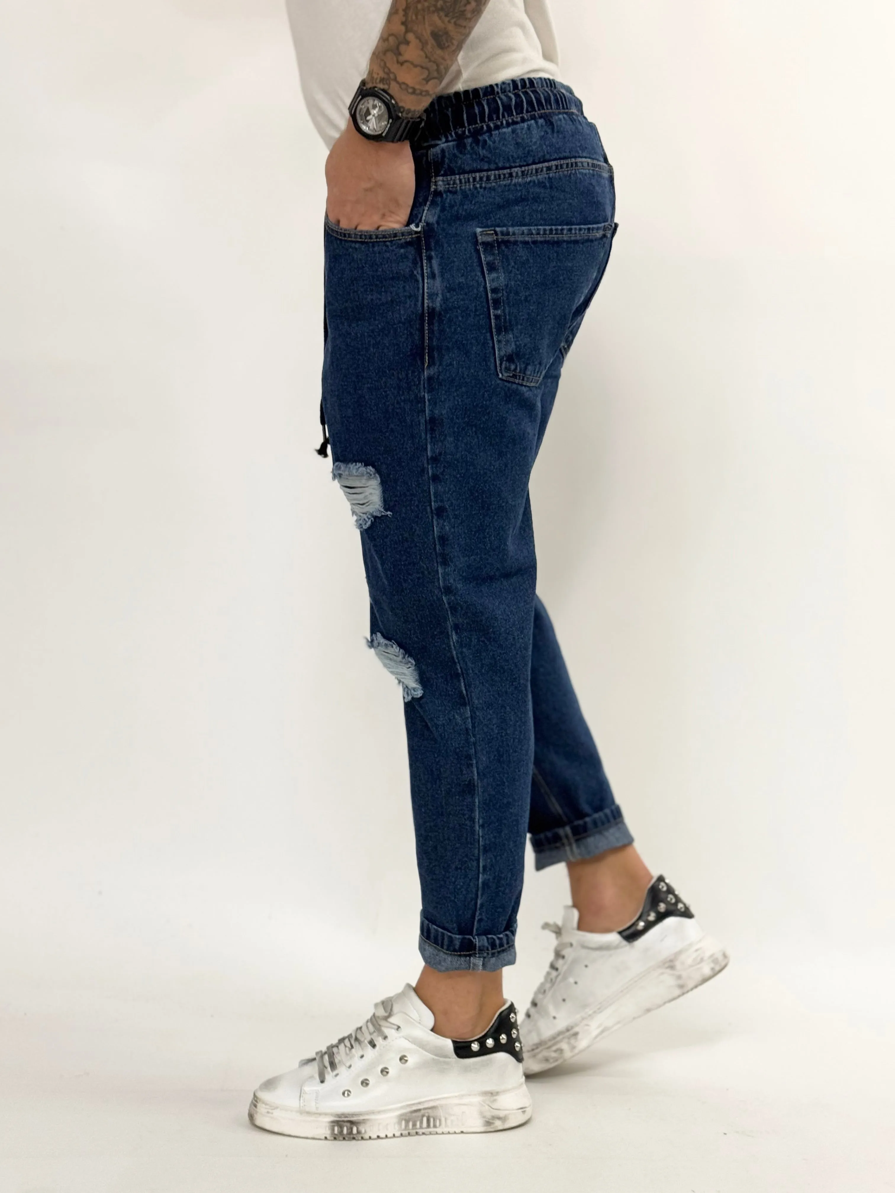 Jeans U.P con laccetto rotture scuro