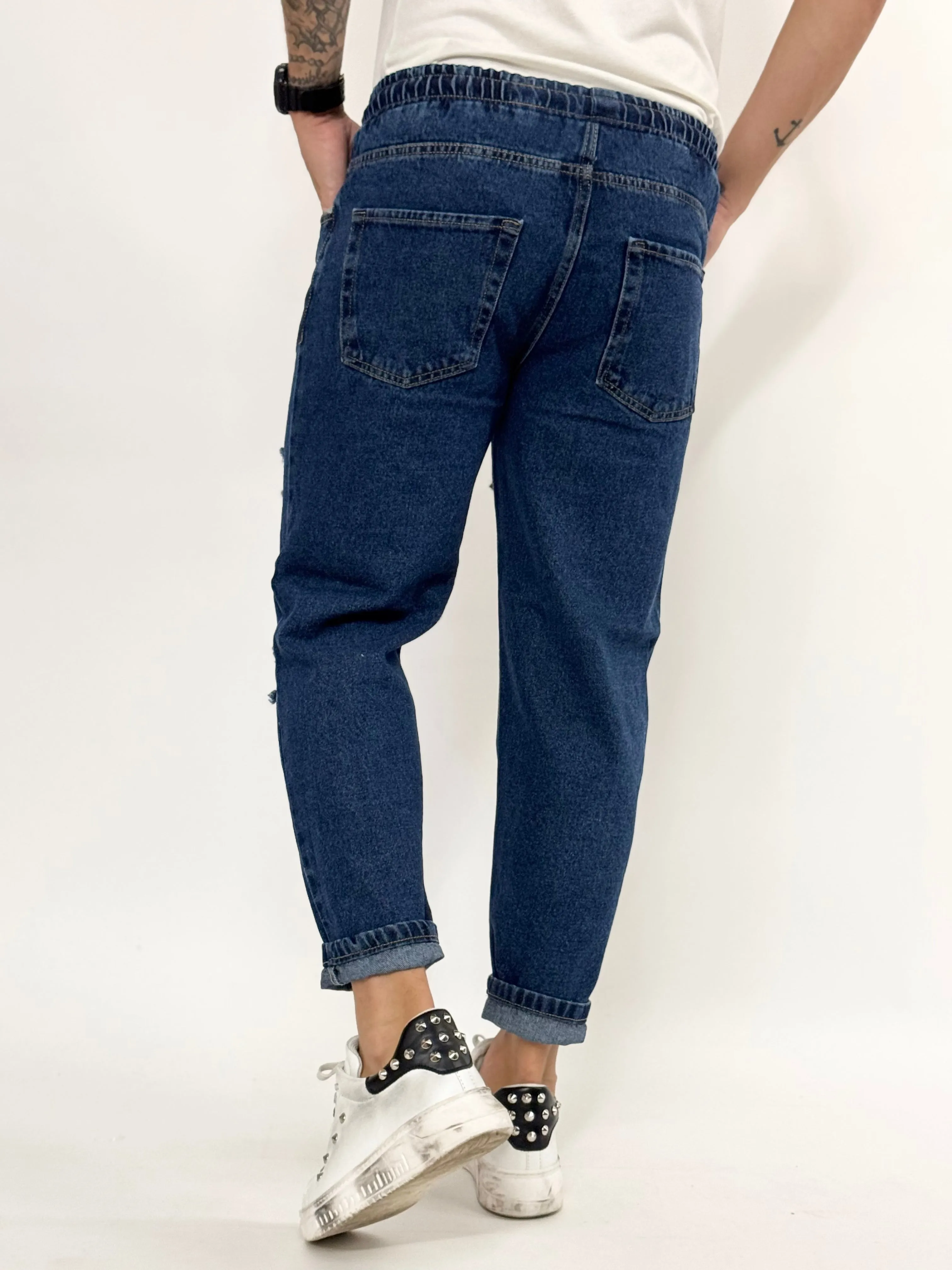 Jeans U.P con laccetto rotture scuro