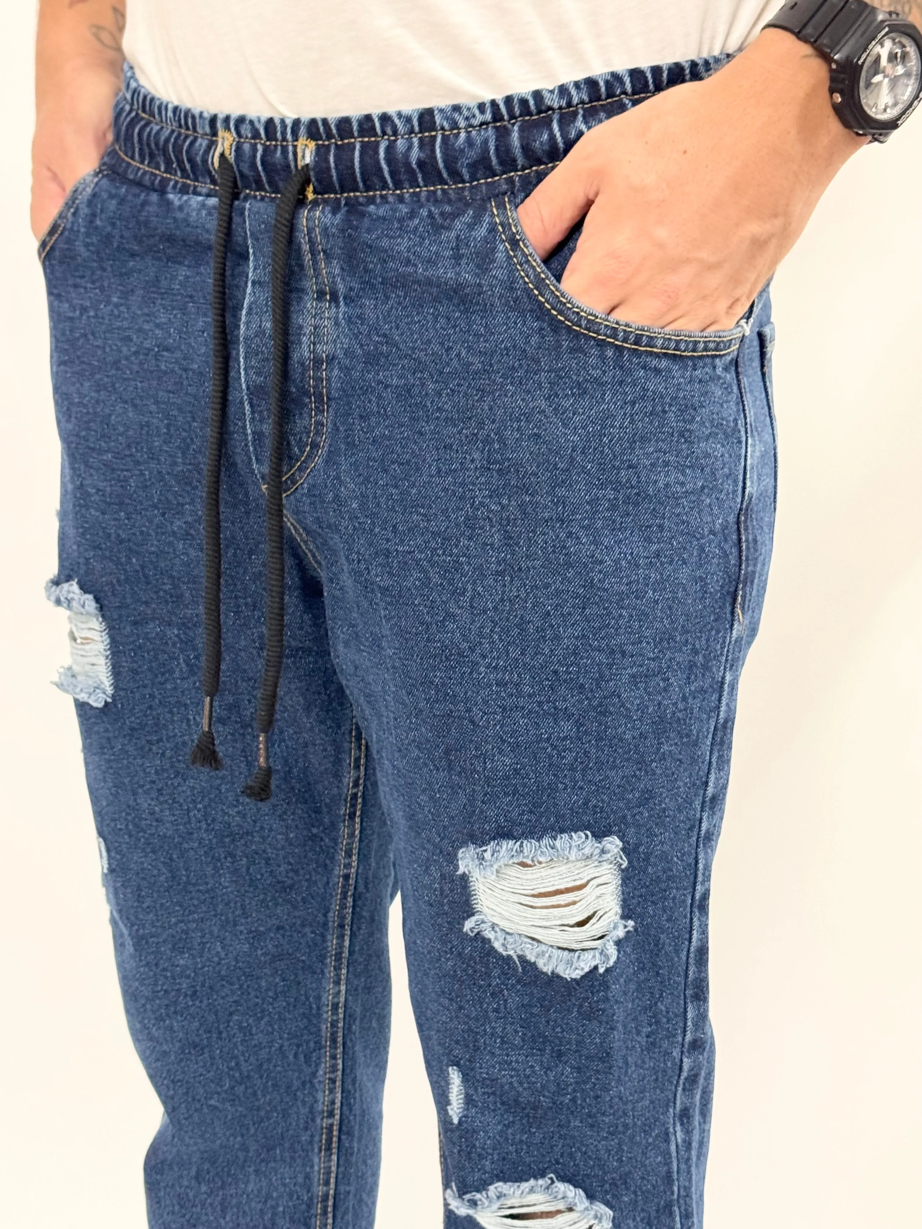 Jeans U.P con laccetto rotture scuro