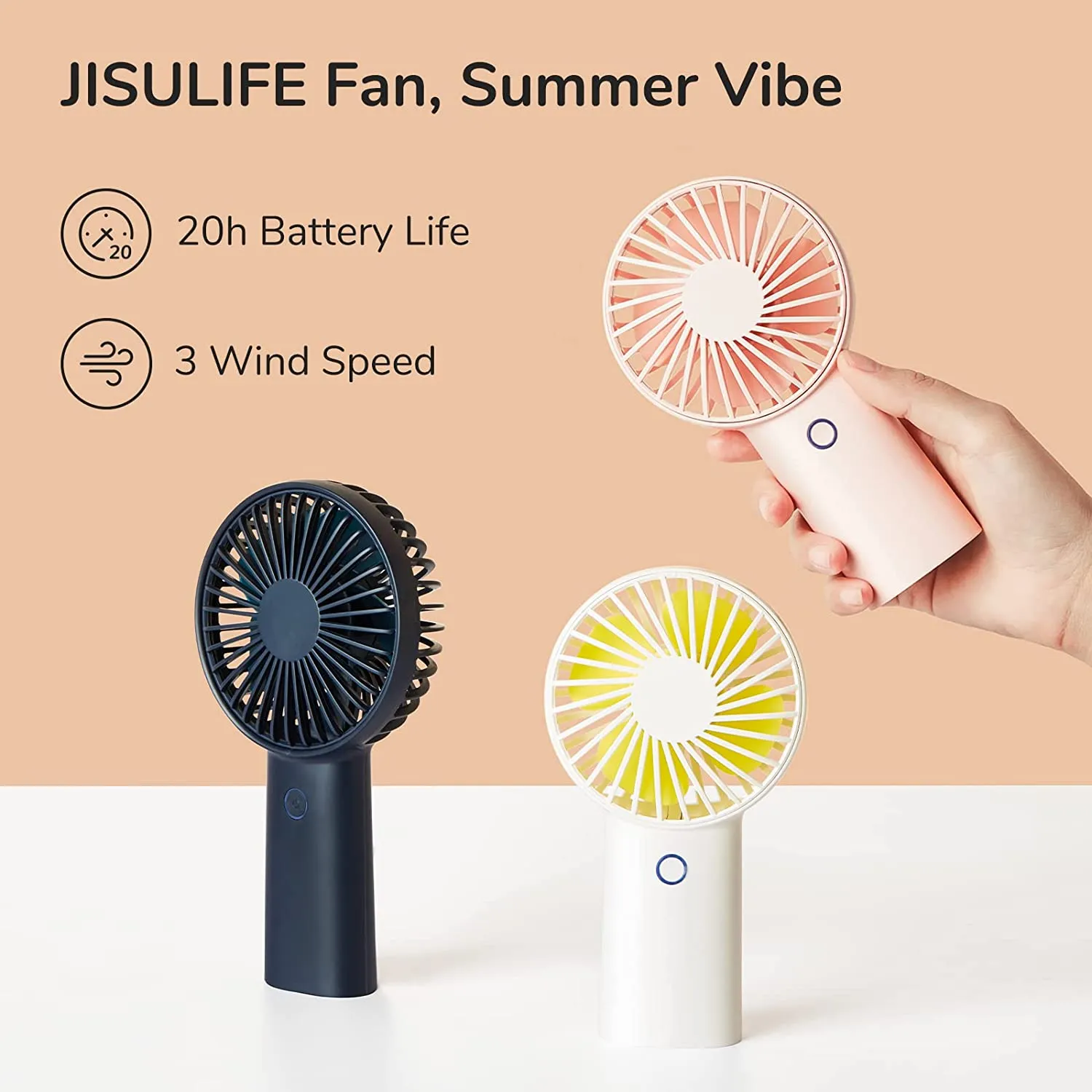JISULIFE Ventilatore Portatile da 4000 mAh [Tempo di Raffreddamento Max 20 ore] Mini Ventilatore,Ricaricabile USB Ventilatore, A