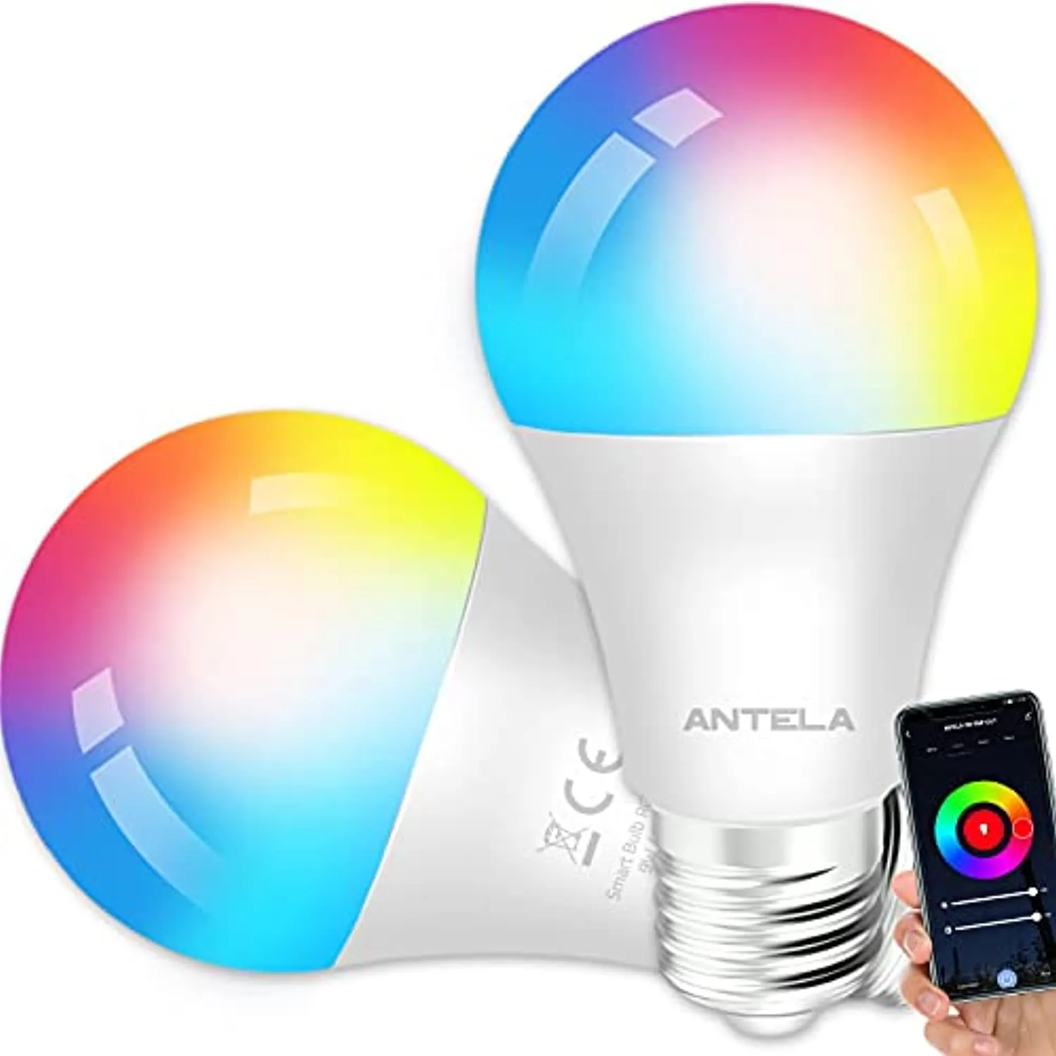 Lampadine LED Alexa Inteligente WiFi E27, Dimmerabile Lampadina ANTELA Smart 9W 806ML 80W equivalente, RGB & 2700K-6500K bianco 