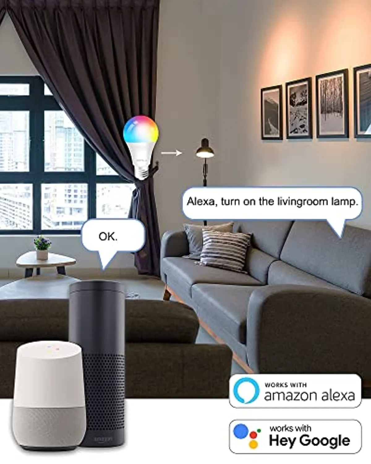 Lampadine LED Alexa Inteligente WiFi E27, Dimmerabile Lampadina ANTELA Smart 9W 806ML 80W equivalente, RGB & 2700K-6500K bianco 