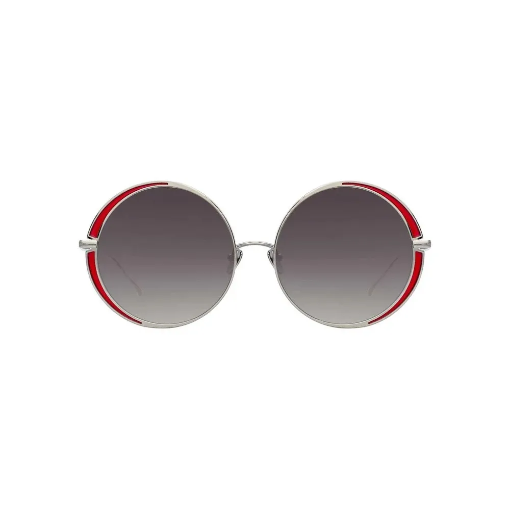 Linda Farrow - Occhiali da Sole Rotondi Hart C6 in Oro Bianco e Cremisi - LFL933C6SUN - Linda Farrow Eyewear
