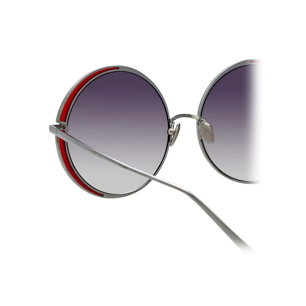 Linda Farrow - Occhiali da Sole Rotondi Hart C6 in Oro Bianco e Cremisi - LFL933C6SUN - Linda Farrow Eyewear