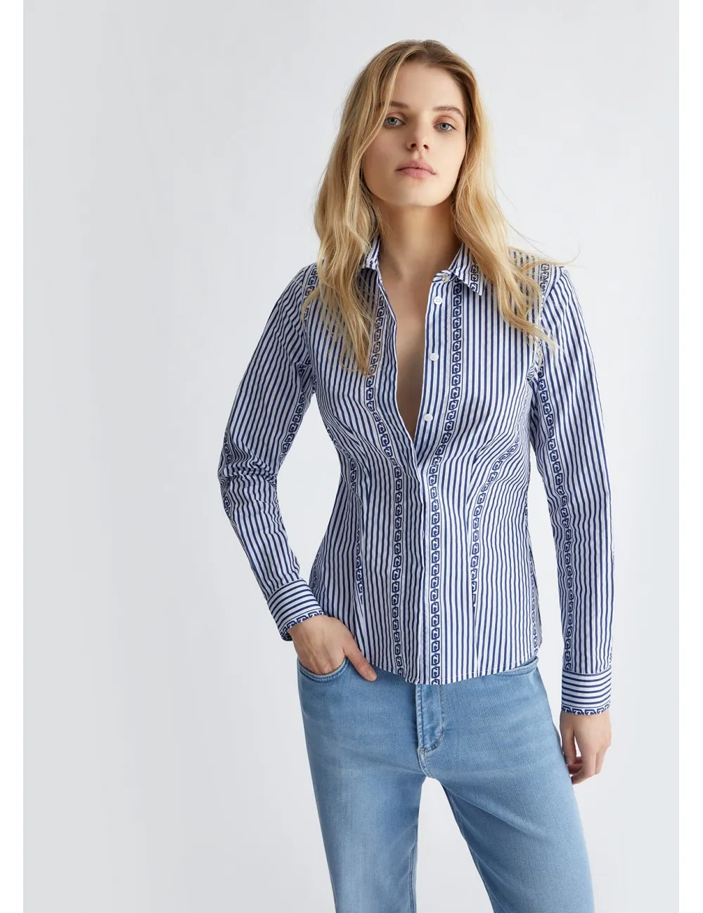 MA4145 CAMICIA A RIGHE LIU JO DONNA SHIRT CON COLLETTO MANICA LUNGA CAMICETTA