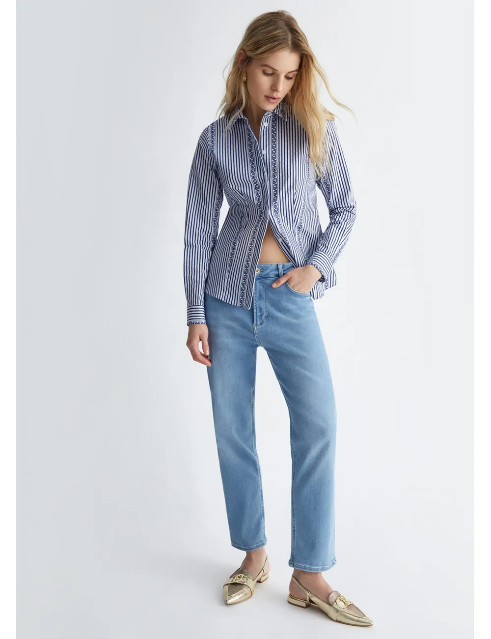 MA4145 CAMICIA A RIGHE LIU JO DONNA SHIRT CON COLLETTO MANICA LUNGA CAMICETTA