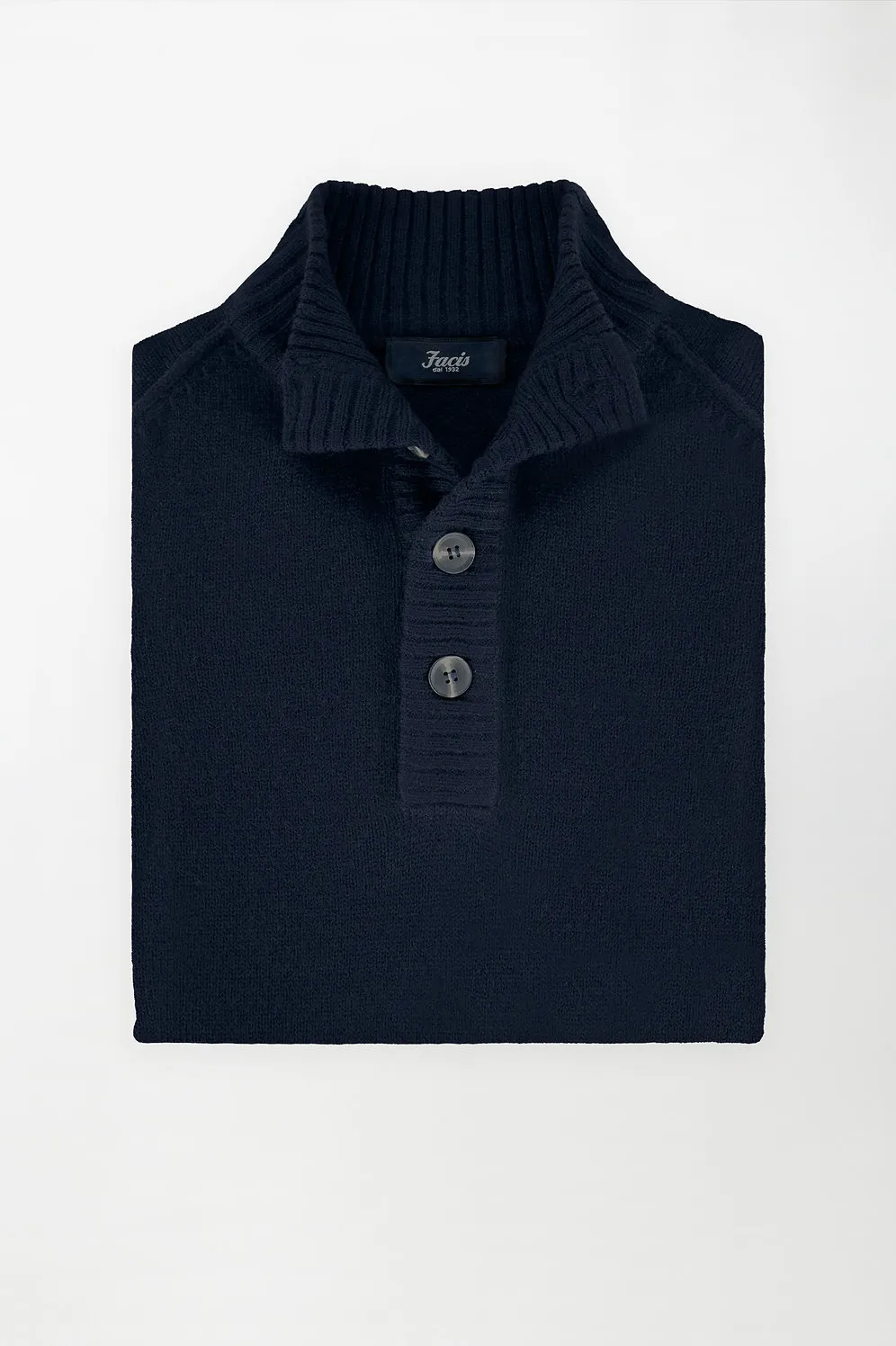 Maglia Strutturata a Collo Alto con Bottoni Blu Prussia