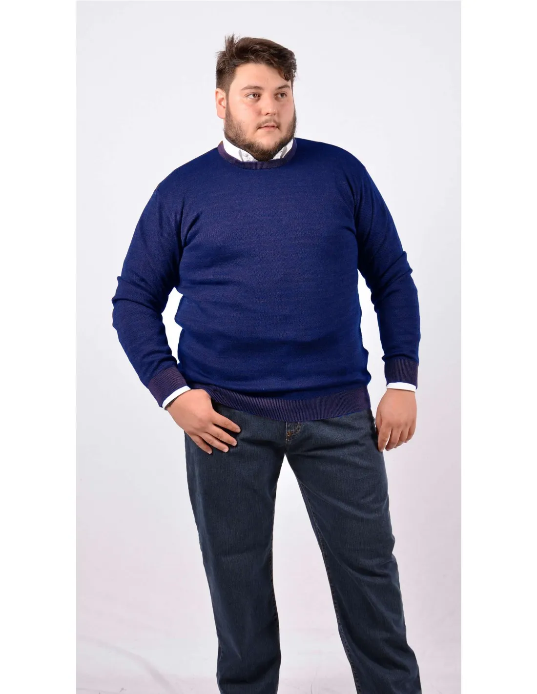 Maglie girocollo ML in cotone bluette taglie forti