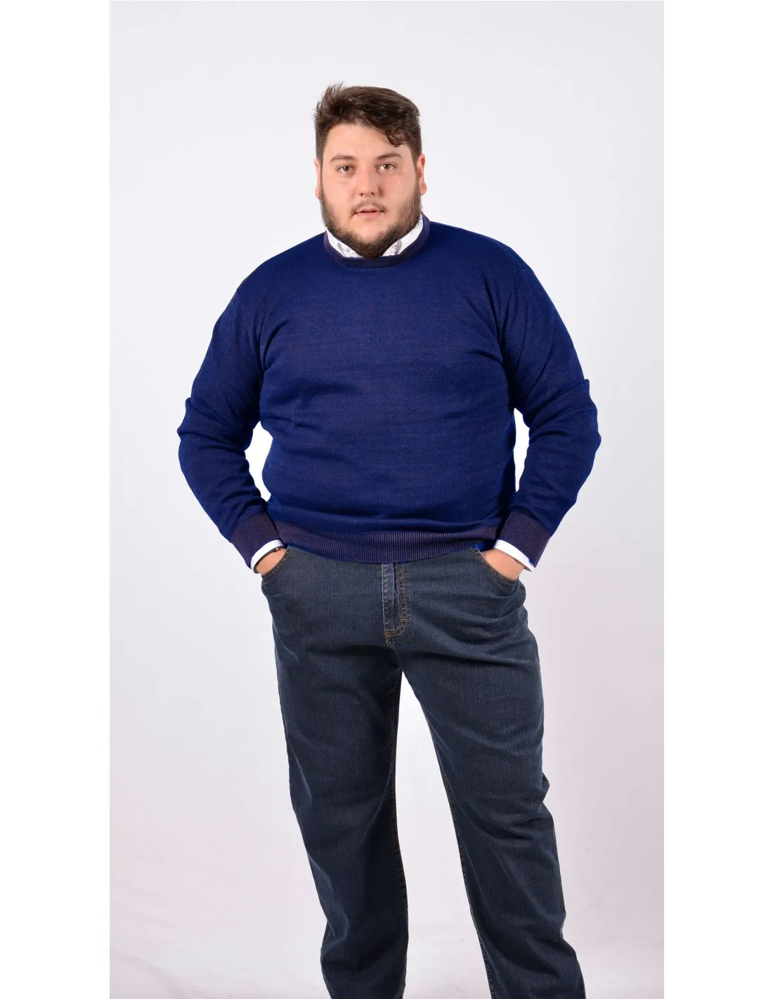 Maglie girocollo ML in cotone bluette taglie forti