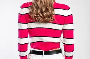 Maglietta in maglia con motivo a righe, fucsia