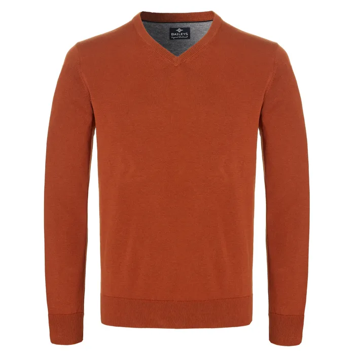 Maglione Baileys uomo con scollo a V 100% cotone Cognac