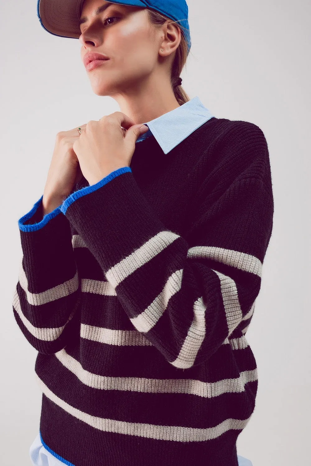 Maglione casual con motivo a righe in nero
