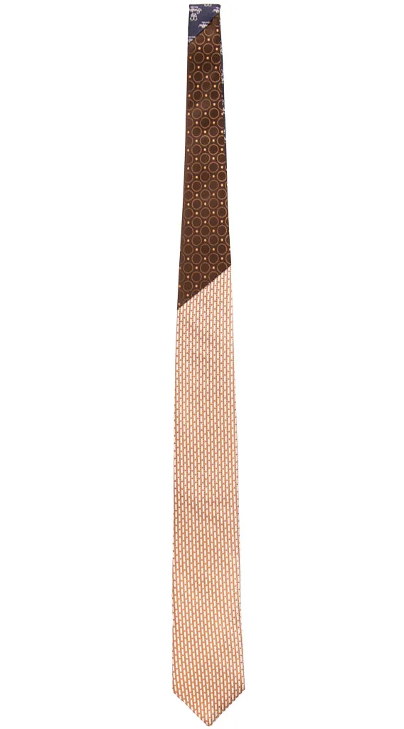 Man Silk Tie White Beige Pattern Brown Rust Contrast Knot N3159
