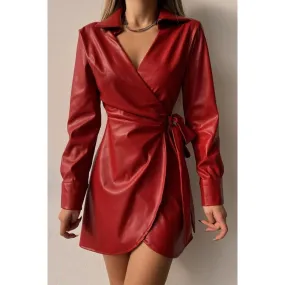 Mini abito elegante in ecopelle con chiusura pieghevole Pellita, rosso