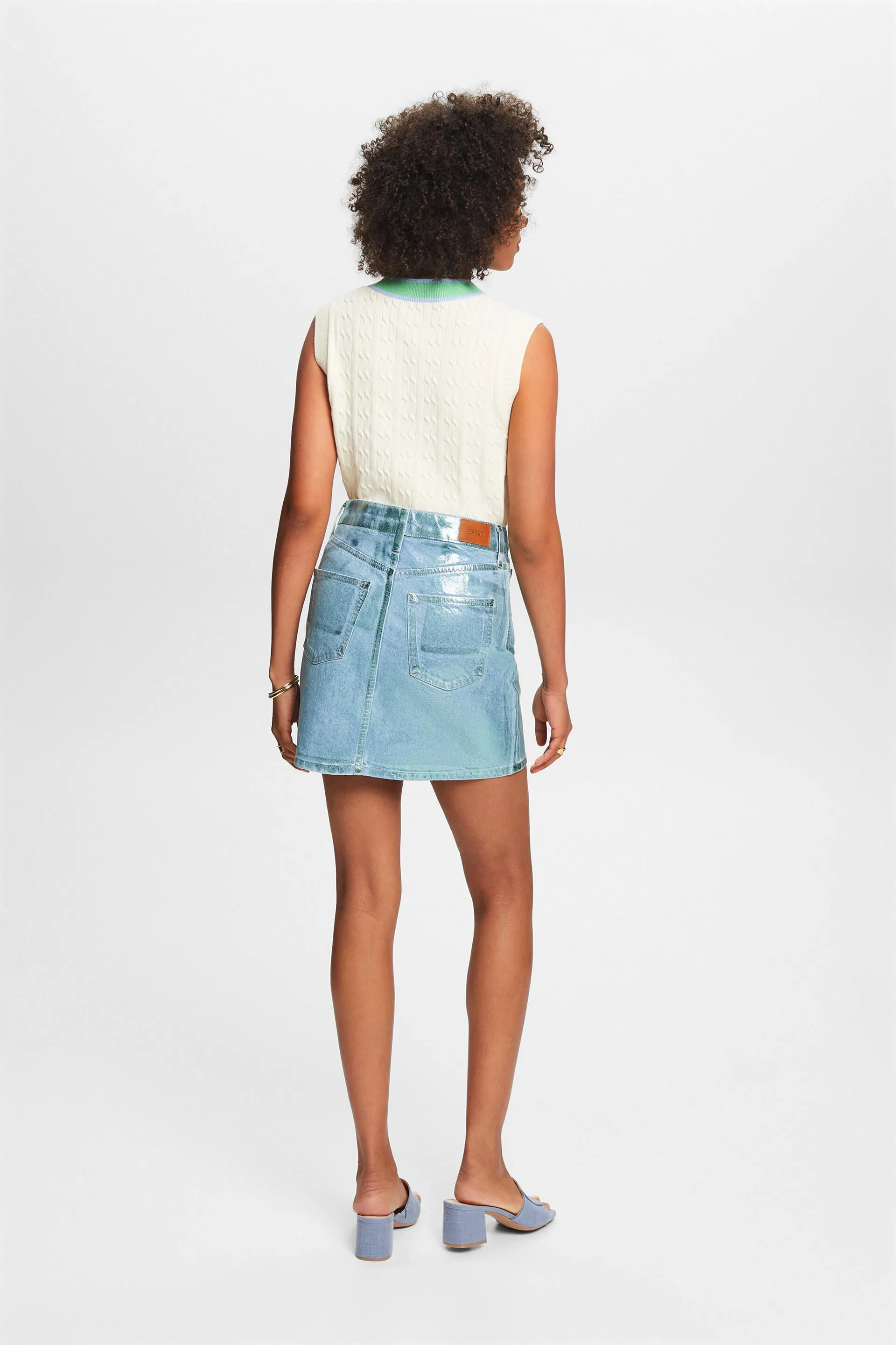 Mini gonna in denim metallizzato