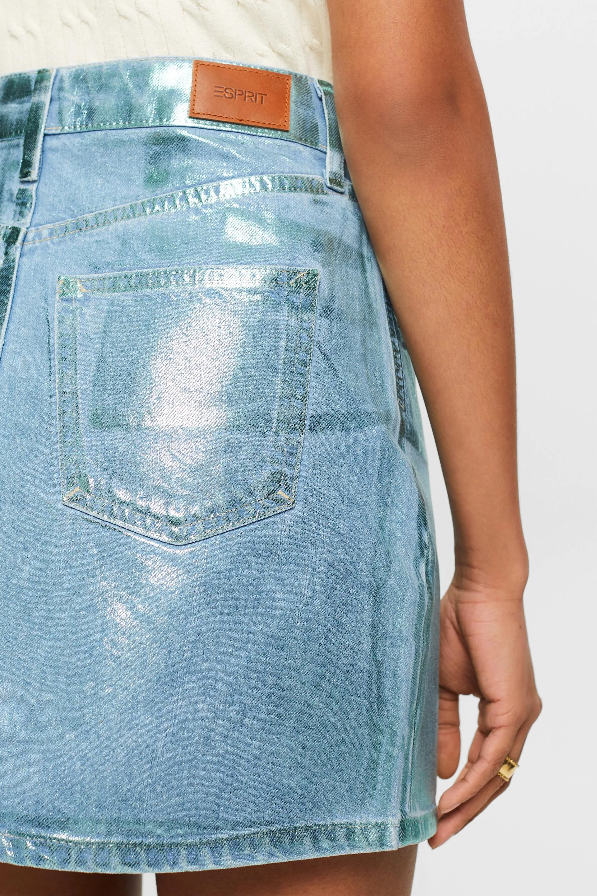 Mini gonna in denim metallizzato