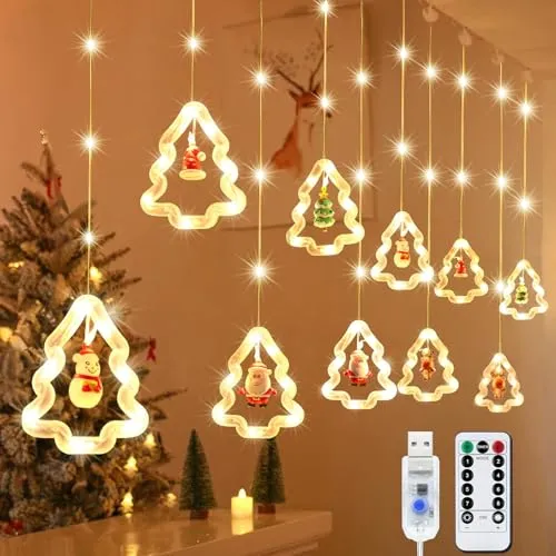 MOYKSRR Luci Tenda Natale, 3M Tenda luminosa a LED, Catena di Luci Decorative con Telecomando 8 Modalità Impermeabile LED Tenda 