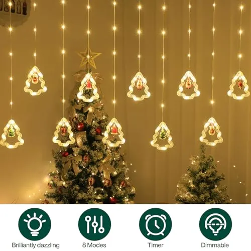 MOYKSRR Luci Tenda Natale, 3M Tenda luminosa a LED, Catena di Luci Decorative con Telecomando 8 Modalità Impermeabile LED Tenda 