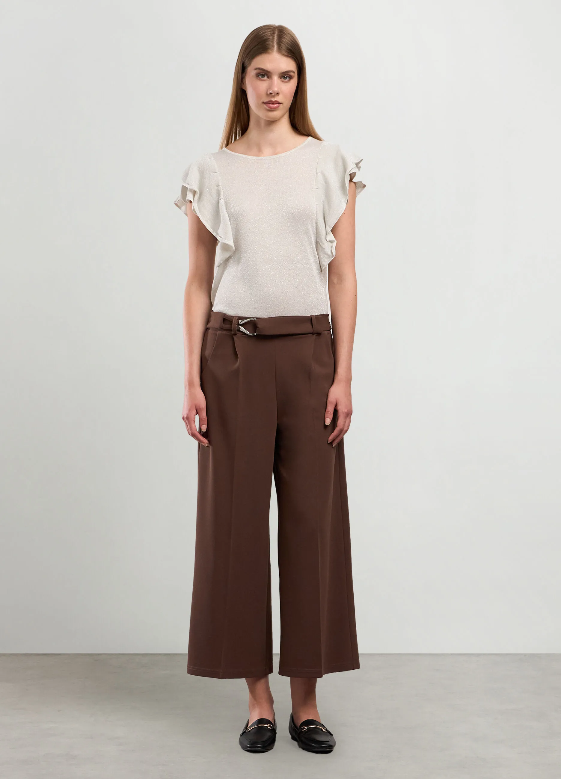 NICE & CHIC  Pantaloni palazzo in tessuto stretch con cintura donna