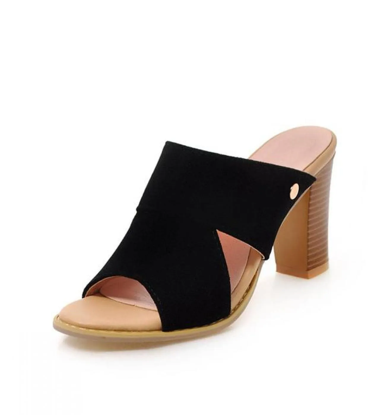Nuovi tacchi alti estivi Pantofole floccate Sandali open toe allaperto Scarpe con tacco grosso casual Taglia di alta qualità 34