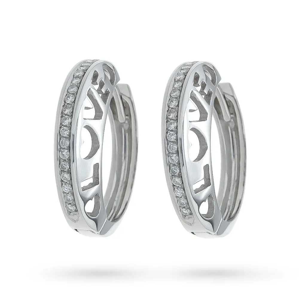 Orecchini cerchi oro bianco traforo LOVE diamanti 0,27ct
